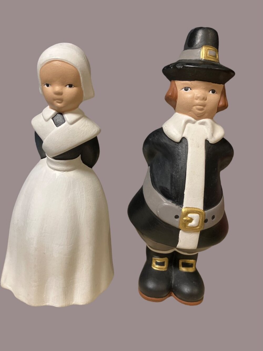 Vintage Atlantic Mold Man and Woman Pilgrims Thanksgiving Autumn Fall